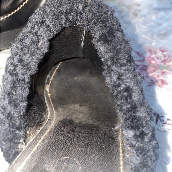 Coach Slip On Kacie mules black leather shearling trim high heel size 8B - Picture 5 of 8